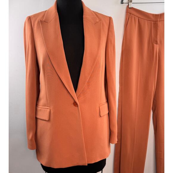 REISS Rust Nuria Tailored Blazer 6 Peak Lapel Slim Straight Pant Full Suit 4 NEW - Picture 3 of 12
